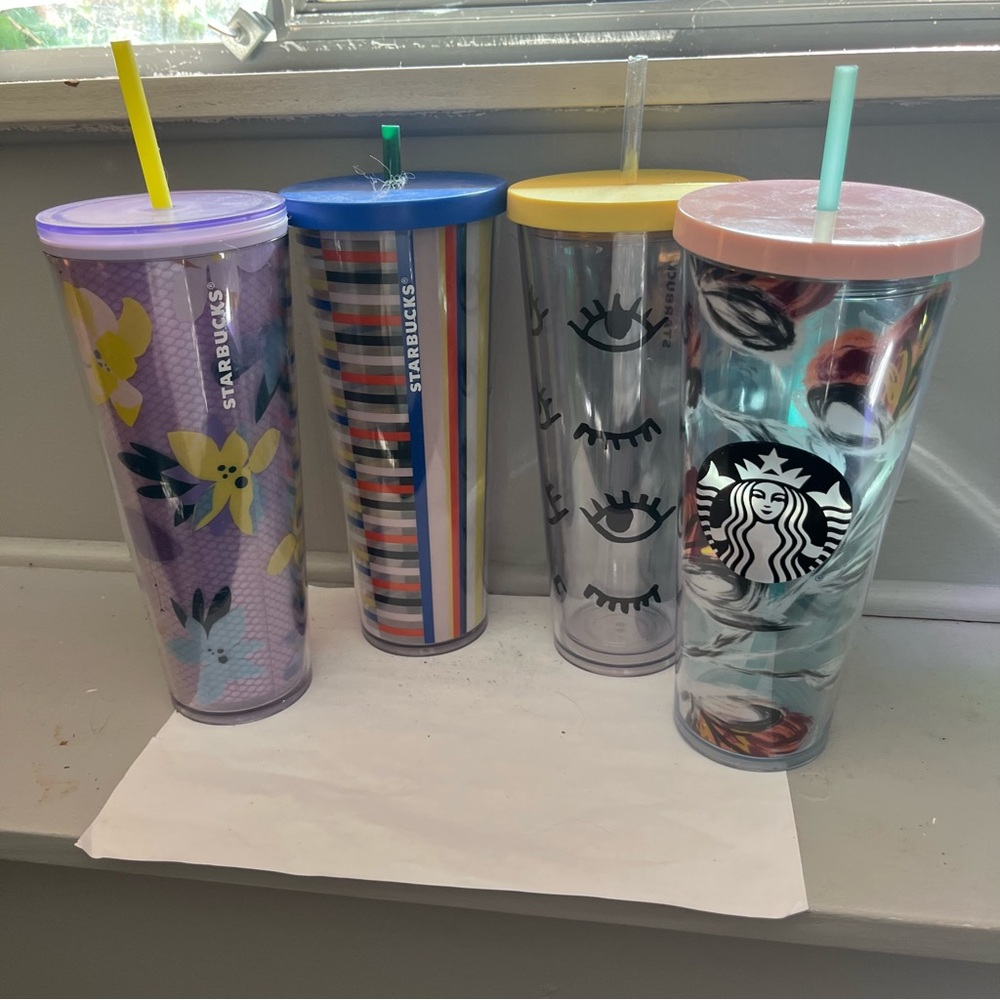 Starbucks Venti Colorful Floral and Striped Tumblers